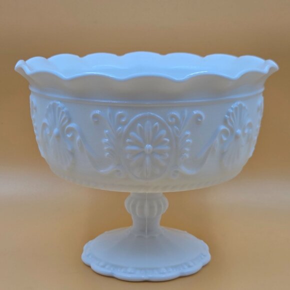 Indiana Glass Other - Indiana Glass Medallion Milk Glass Compote Pedestal Bowl
